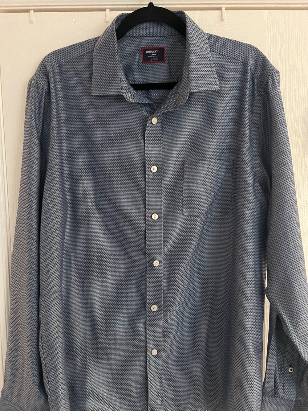 UNTUCKit Men’s Navy Blue Micro-Pattern Dress Shirt